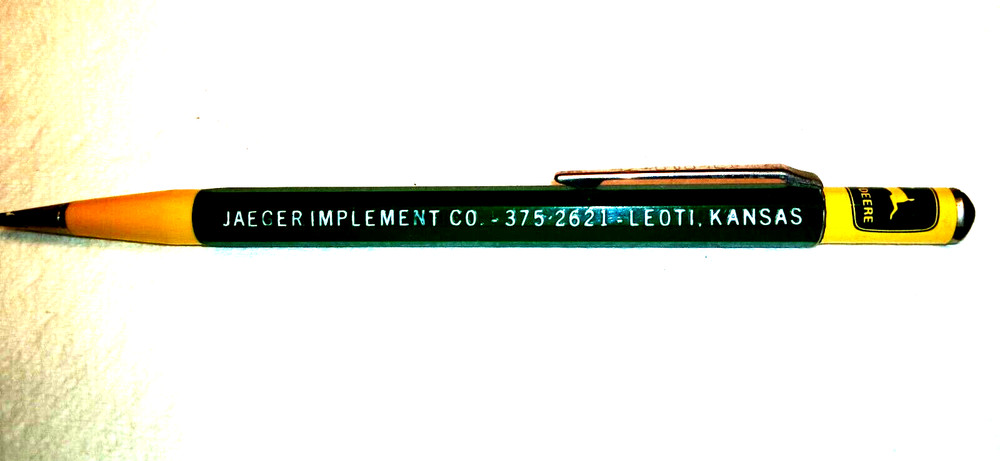 "JOHN DEERE 'Jaeger Implement Co. - 375-2621 - Leoti, Kansas" Working Pencil