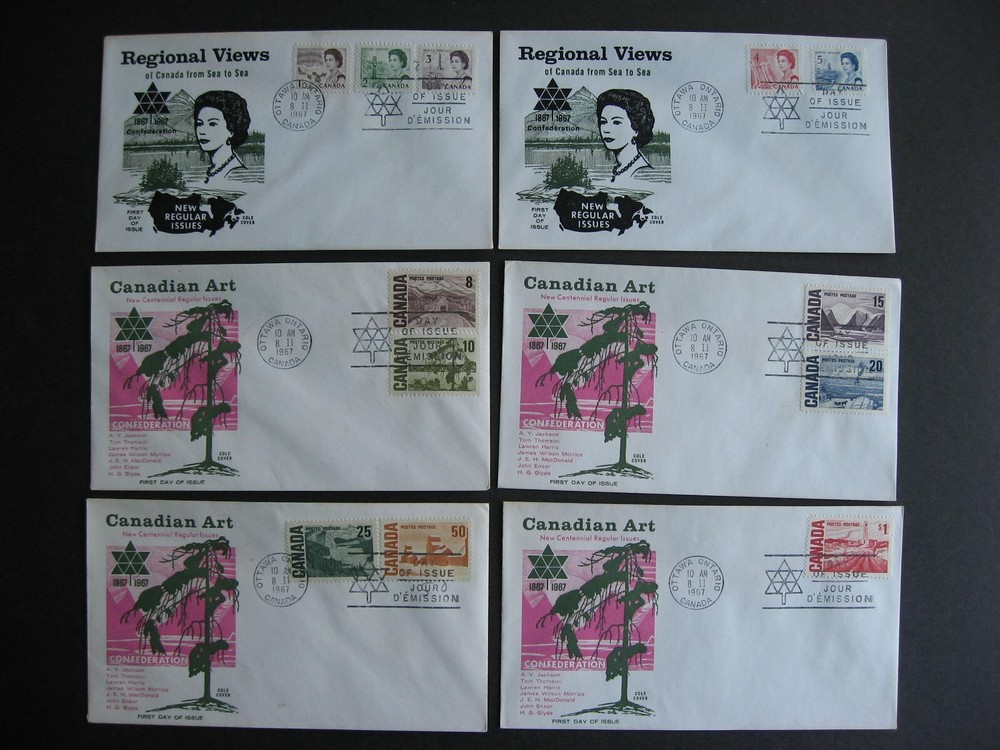 Canada centennial 6 Cole cachet FDC First day covers Sc 454-8, 461-5B flaps ok