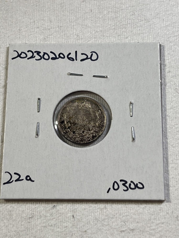 1920 Canada 5 Cents Small Silver Coin Cleaned