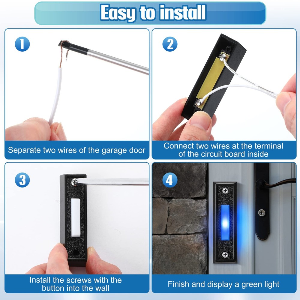 Lighted Doorbell Button Blue LED Wall Mount 2 Pack