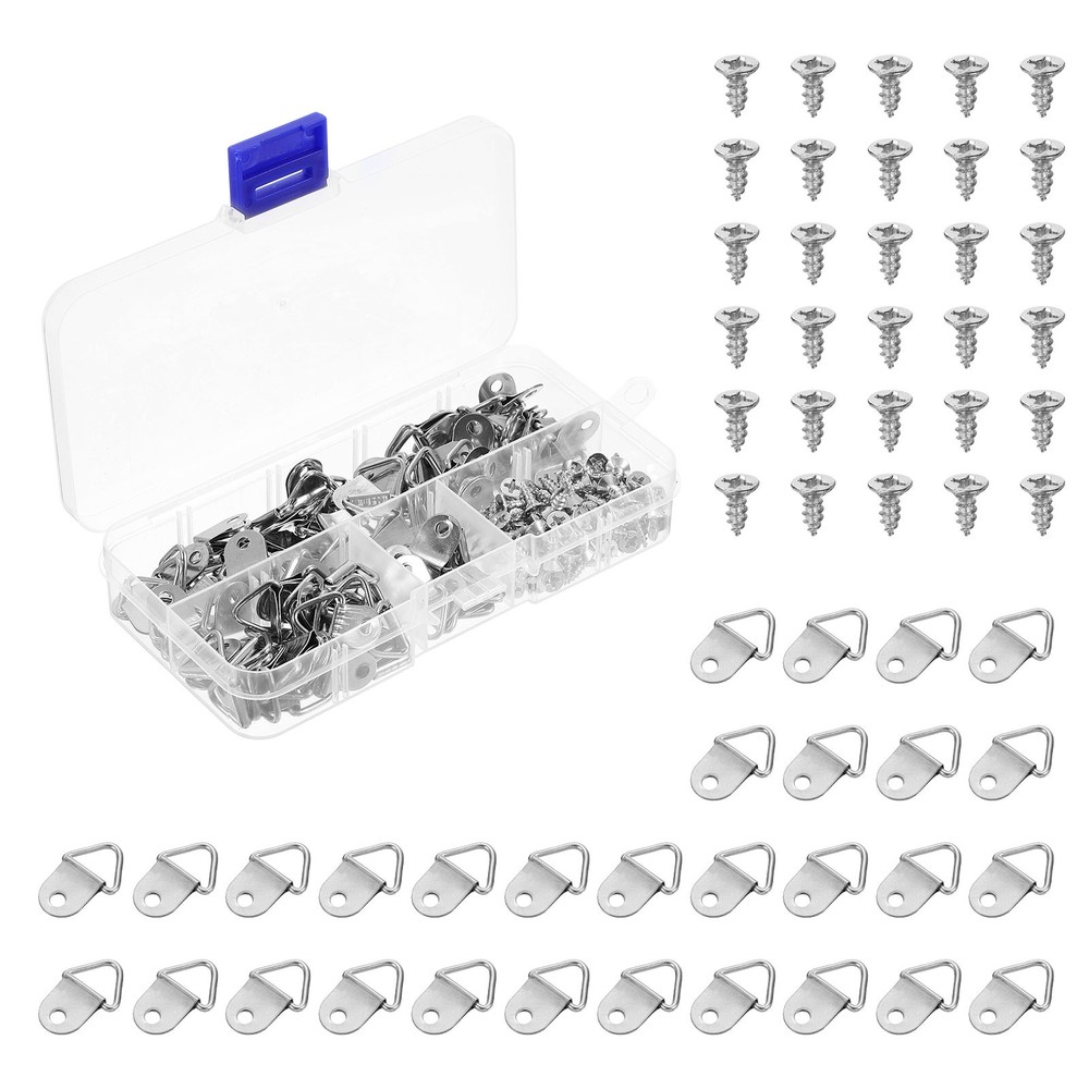 100Pcs Picture Hangers, Triangle Ring Frame Backing Fasteners with Screws Silver