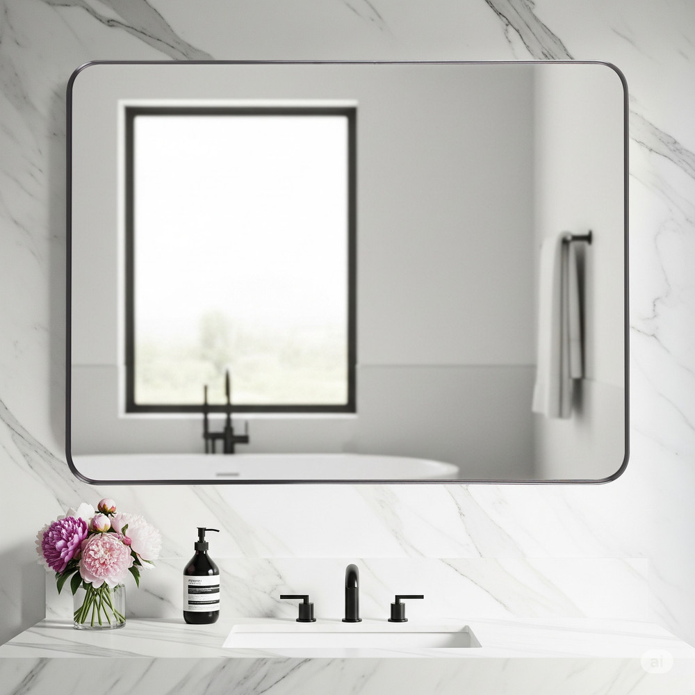 Modern Anti-Rust Bathroom Mirror - Rounded Rectangle, Decorative Bedroom Piece