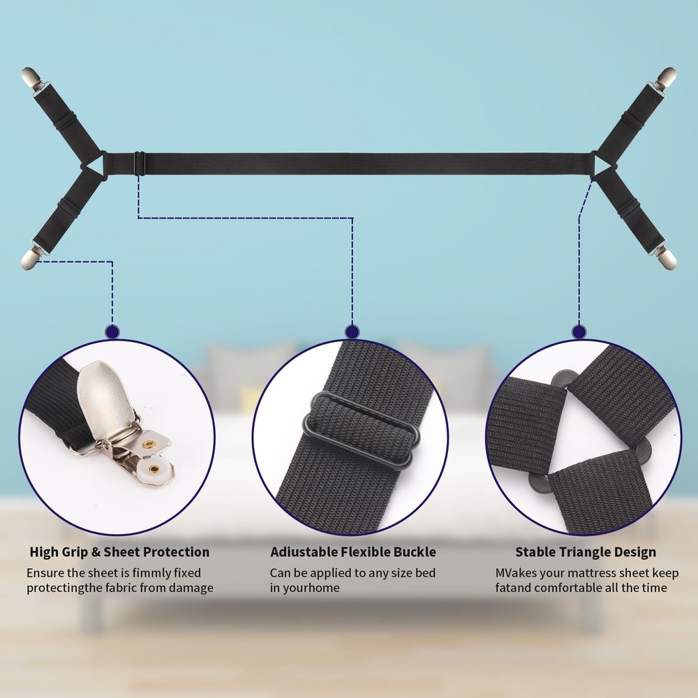 3 Pcs Bed Sheet Holder Straps Adjustable Bed Sheet Fasteners Elastic Bands