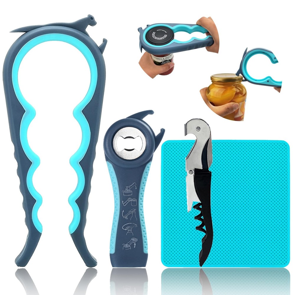 Jar Opener & Bottle Opener Set for Weak Hands Multi Function Kitchen Opener Tool