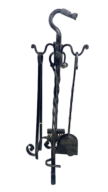 Fireplace Accessory Set Tool Kit Tripod Wrought Iron Dragon Fire Stove