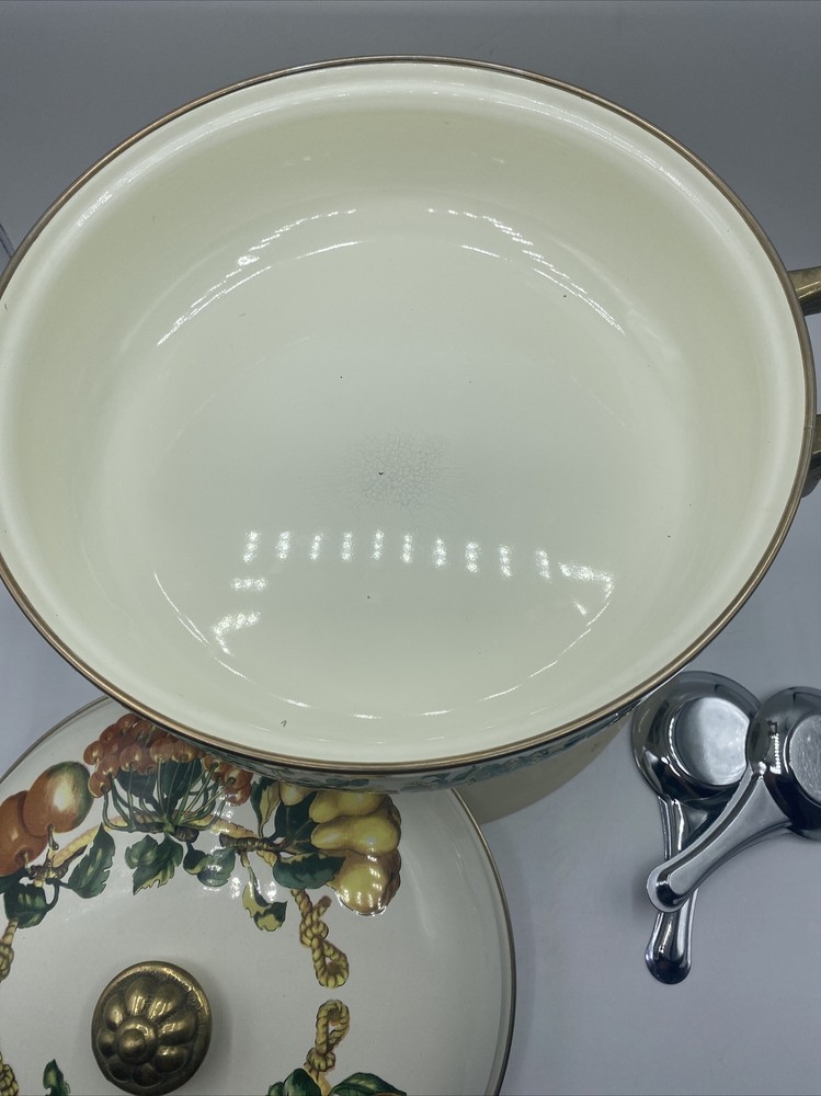 Tabletops Unlimited Cookware Enamel Pot Lid 10.25" Buffet Server Fruit Design