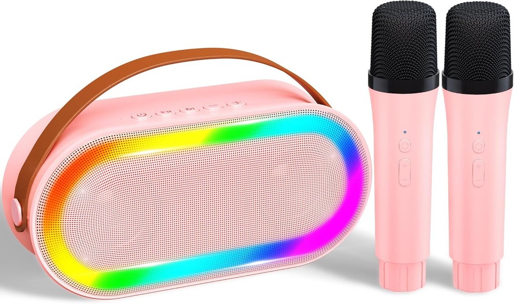 Mini Karaoke Machine - Bluetooth Portable Karaoke Speaker with 2 Wireless Mics