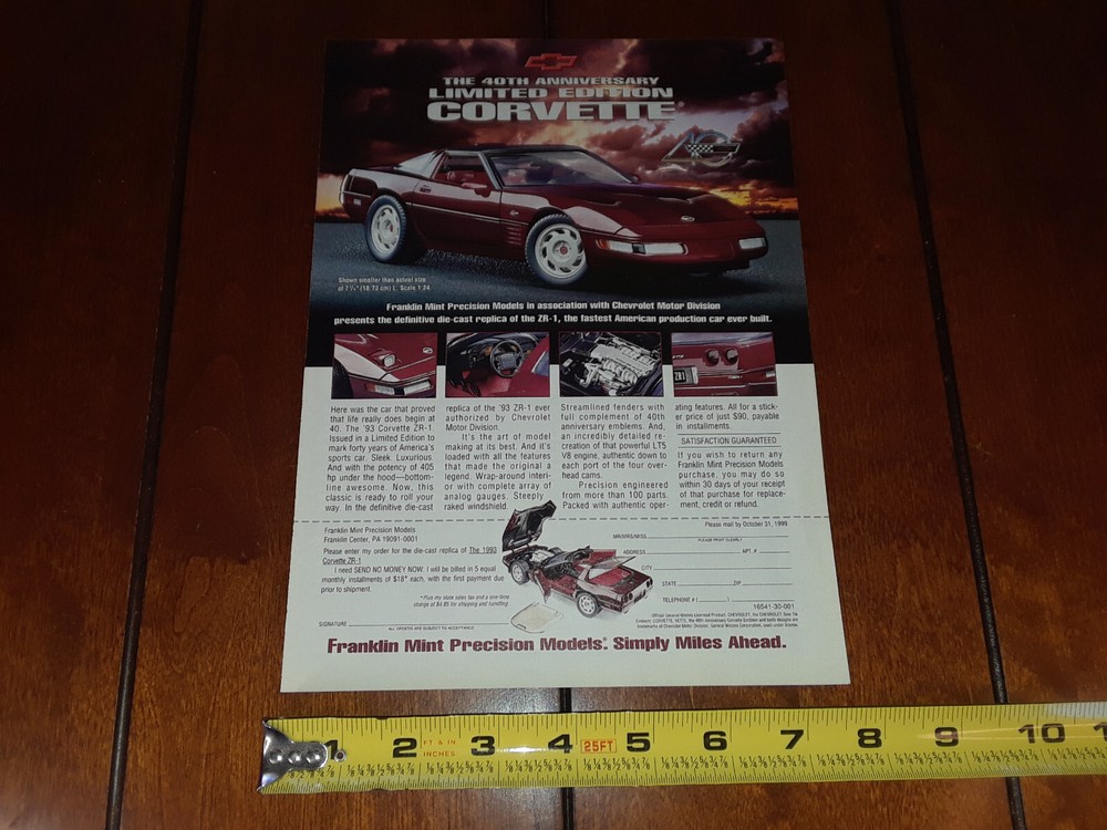 FRANKLIN MINT 1993 CORVETTE 40th ANNIVERSARY ORIGINAL AD