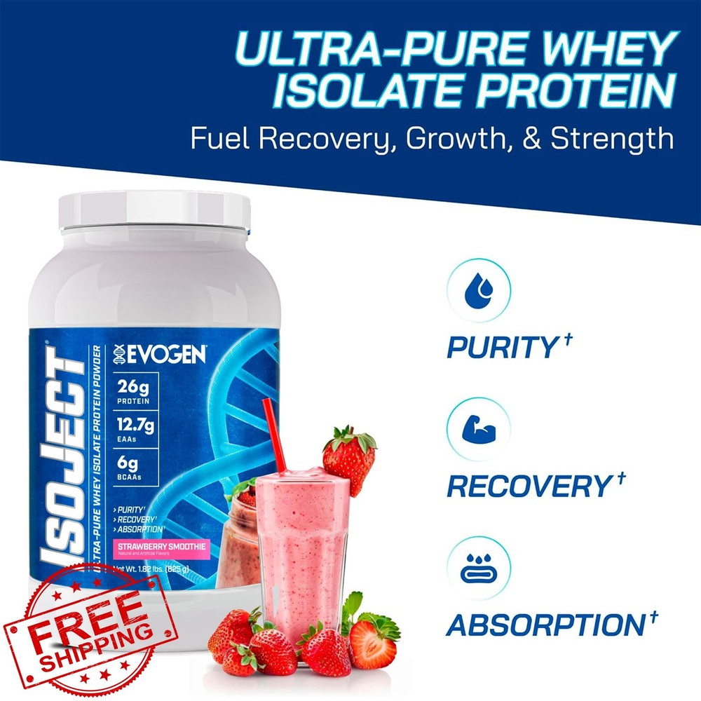 Evogen Isoject Whey Protein Isolate Strawberry Smoothie 25 Servings