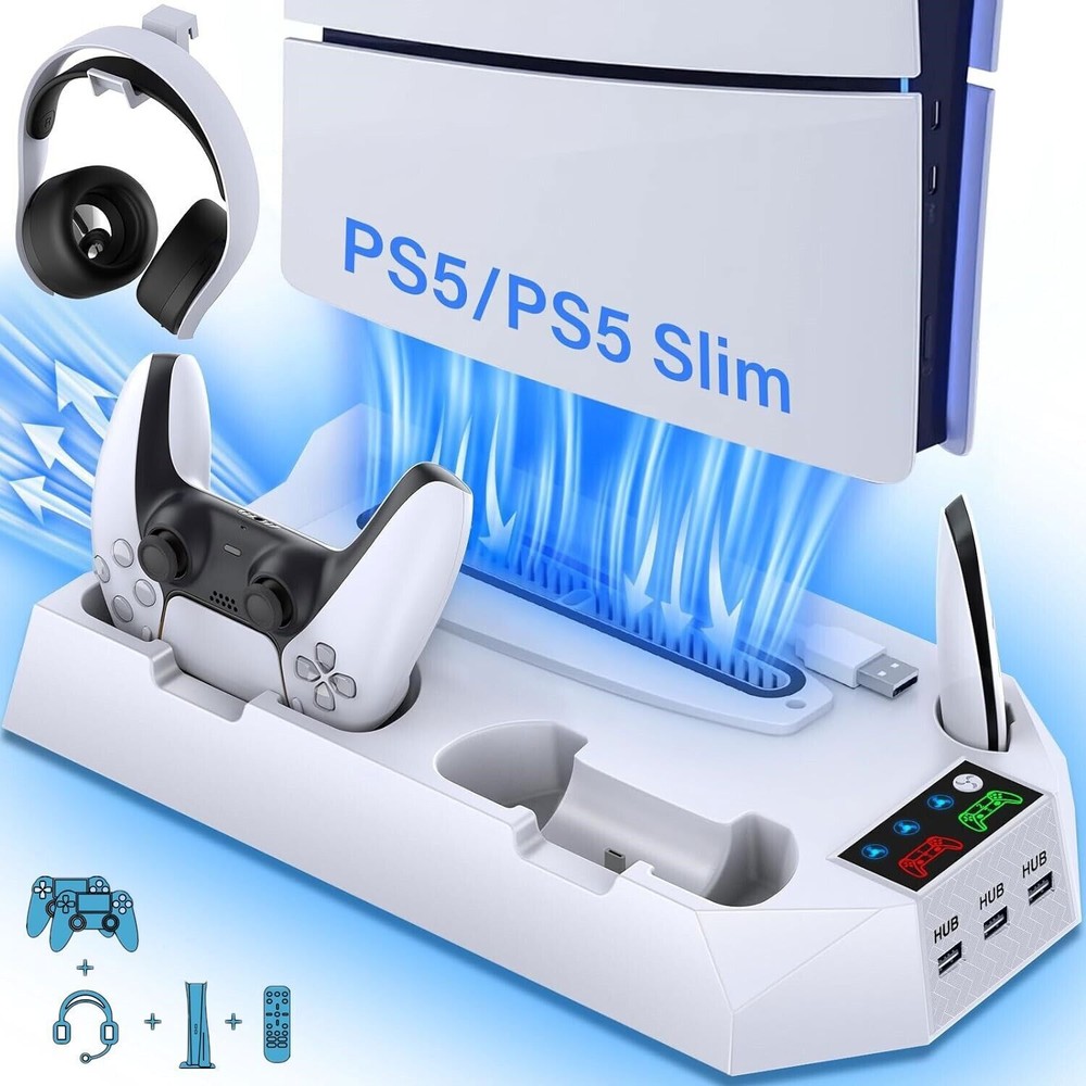 PS5 Slim/PS5 Vertical Cooling Fan Stand Controller Charger Station For PS5