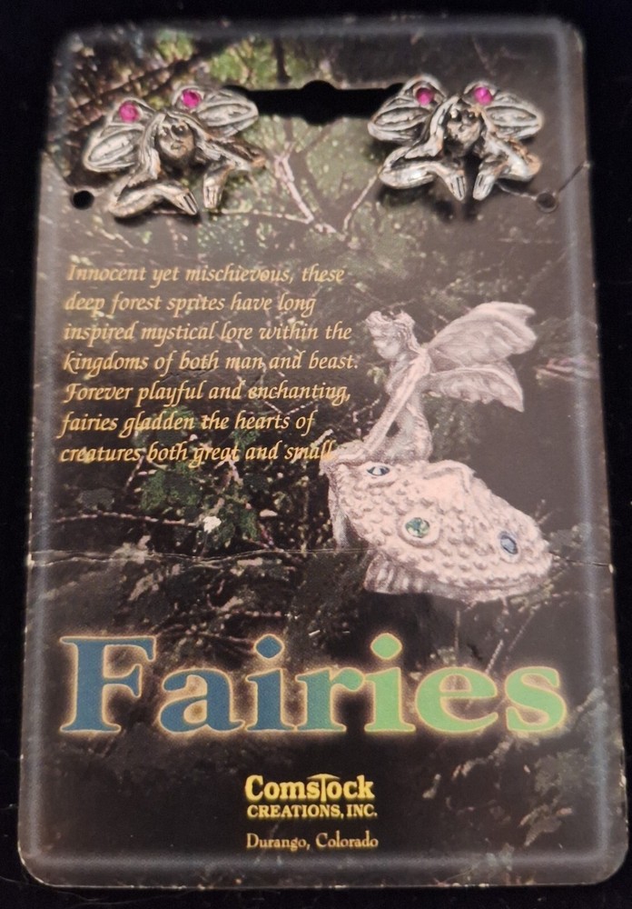 COMSTOCK VINTAGE DOUBLE SIDED FAIRIES PIERCED EARRINGS