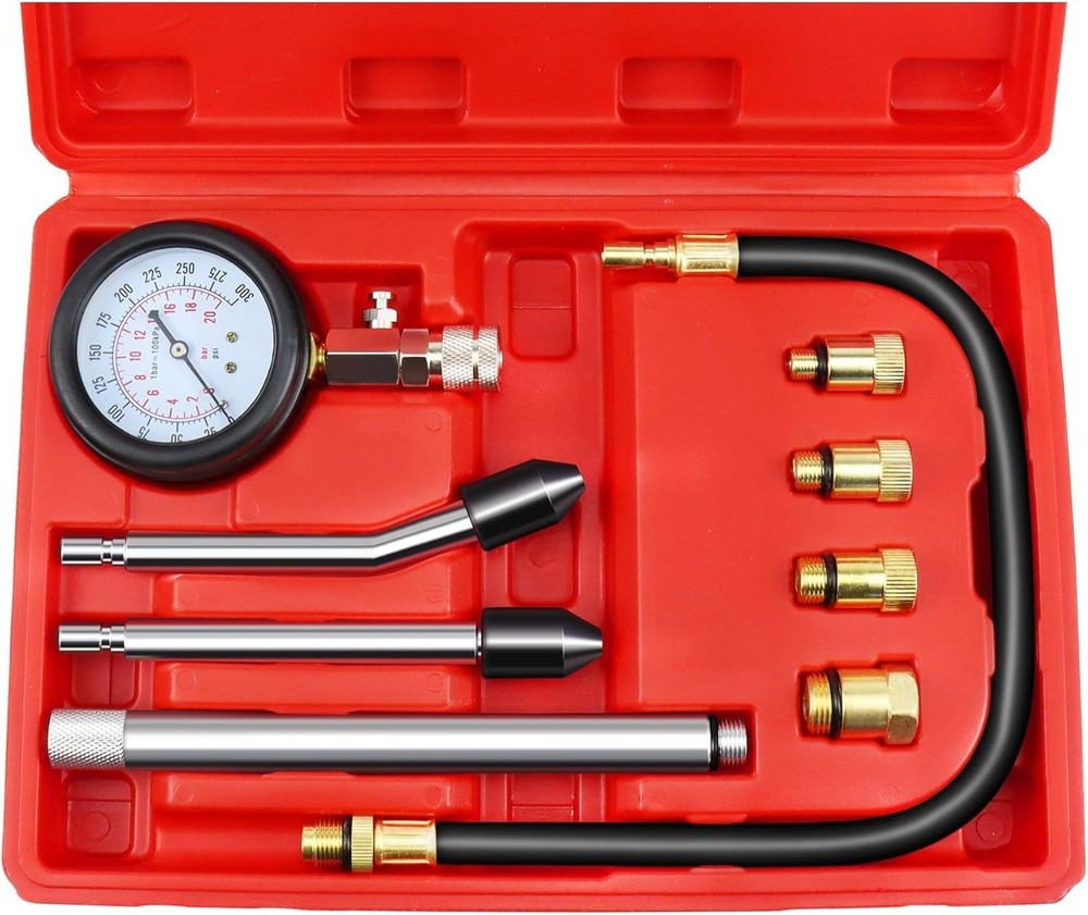 Professional Engine Compression Tester Gauge Kit with Universal Adapters - 9PCS
