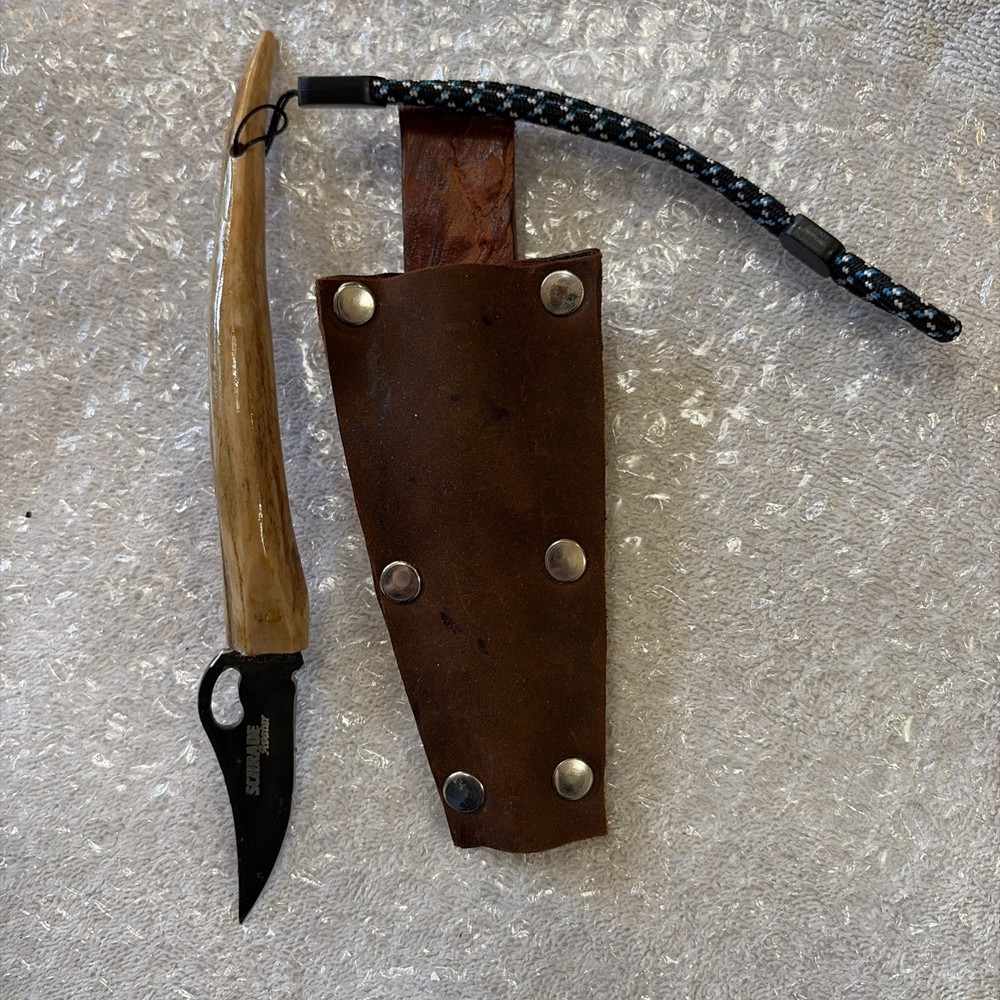 Custom Handmade Knife With Antler Handle, Made From Schrade Avatar Blade. Nice