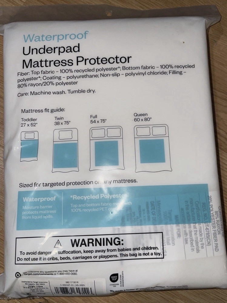 Room Essentials Universal Waterproof Sleeping White Underpad One Size 36" x 50"