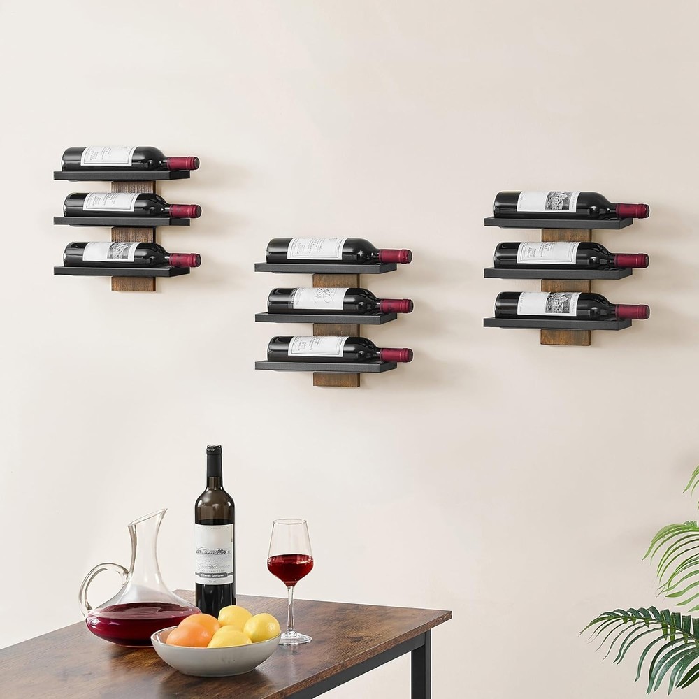 3 Tier Wall Mount Wine Rack Set 9 Bottles, Wall Mounted Wine Bottle Rack for ...