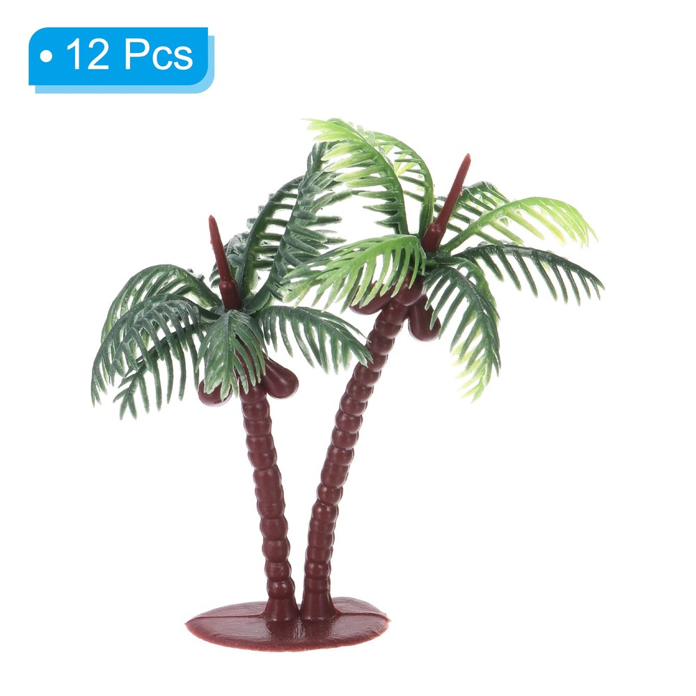 12Pcs 2.8" Miniature Plastic Coconut Palm Tree Model Decor, Green
