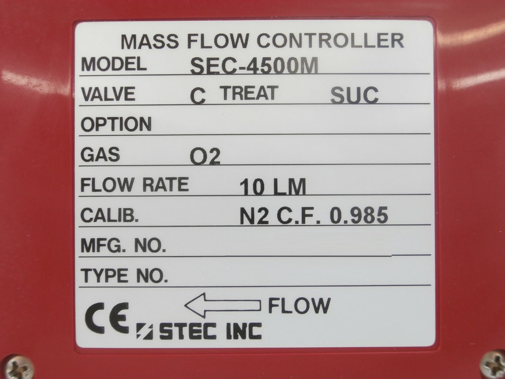 STEC SEC-4500M Mass Flow Controller MFC SEC-4500 10 LM O2 Working Surplus