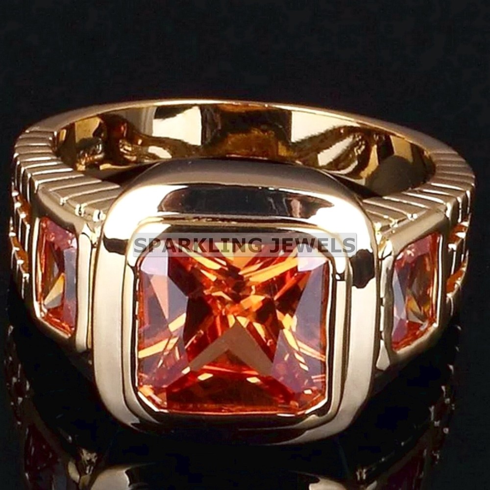 VVS Citrine Cushion Cut With 14K Solid  Gold  Ring For Men #C185