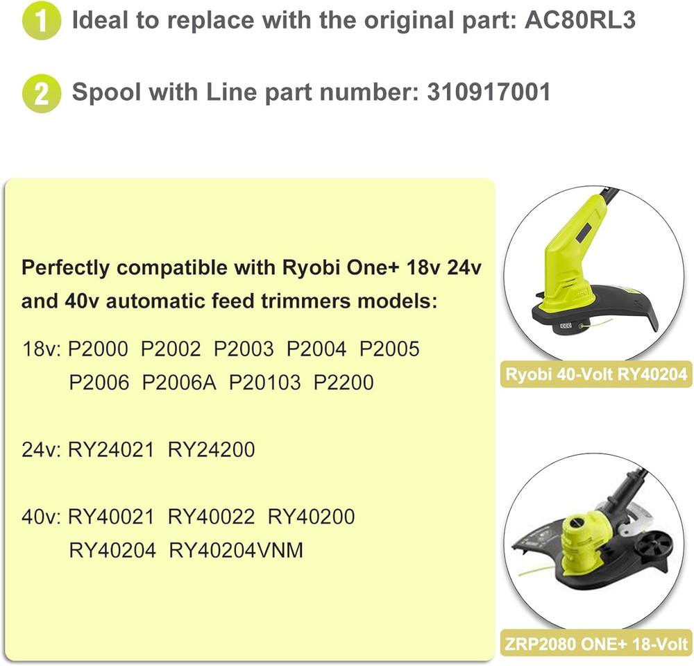 6 Pack Weed Eater String Replacement for Ryobi 18V, 24V, and 40V Cordless Trimme