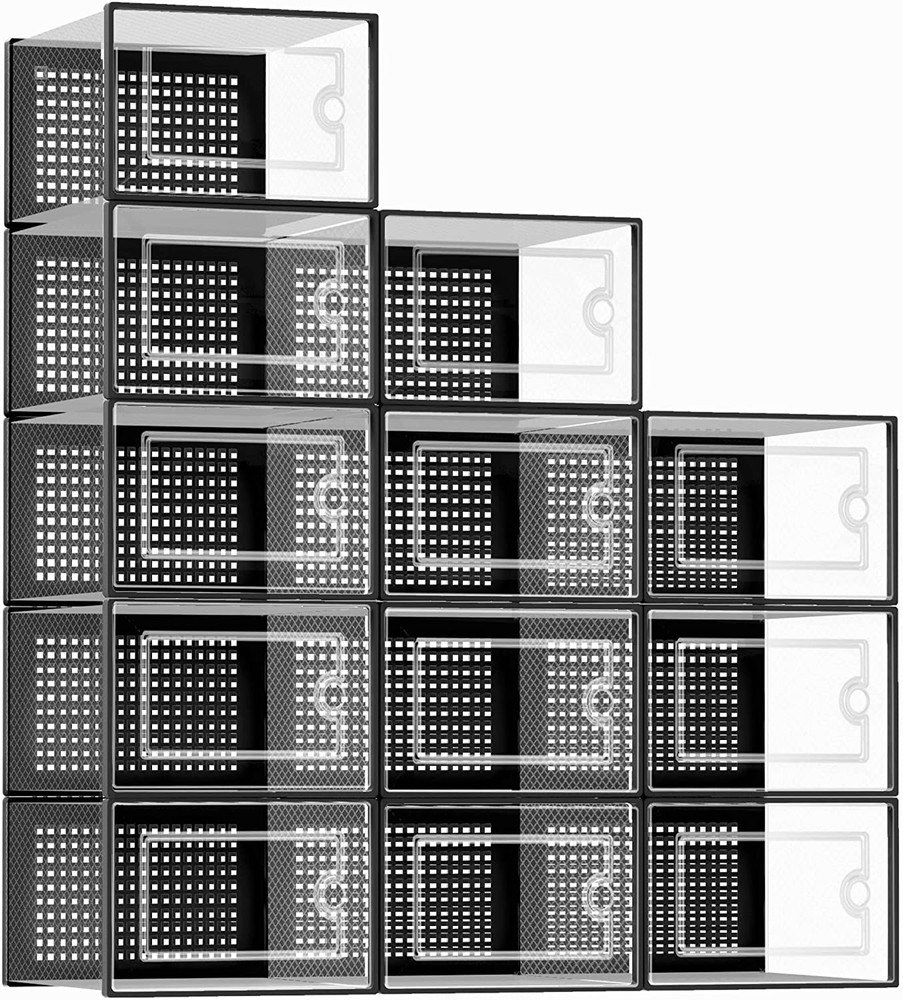 X-Large Shoe Storage Boxes Organizers Clear Plastic Stackable 12 Pack, Shoe Rack