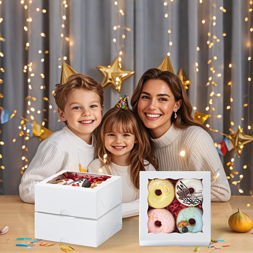 55 PCS 6x6x2in Bakery Boxes with Window for Cookies Small Cake Macarons
