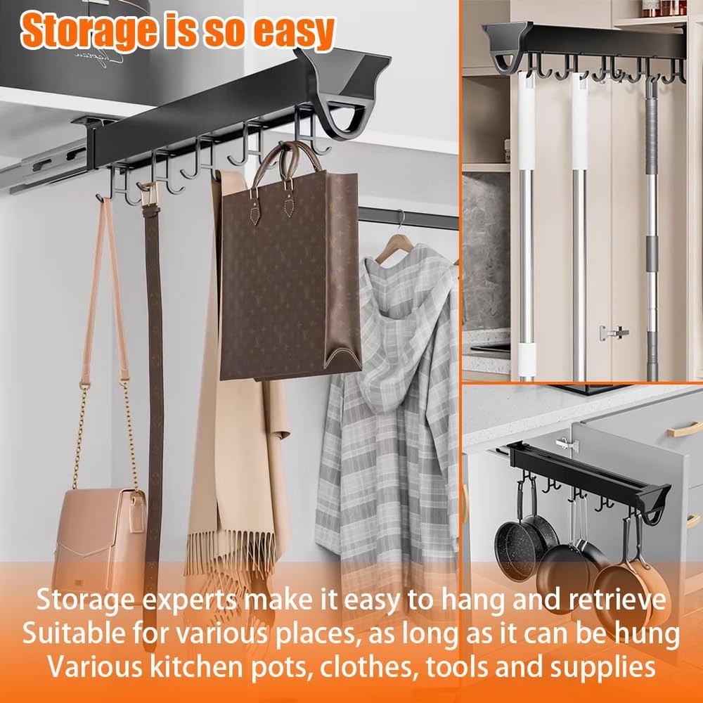 Pull Out Pot Rack, 22" Pull Out Pots and Pans Organizer with 16 Hook, Aluminu...