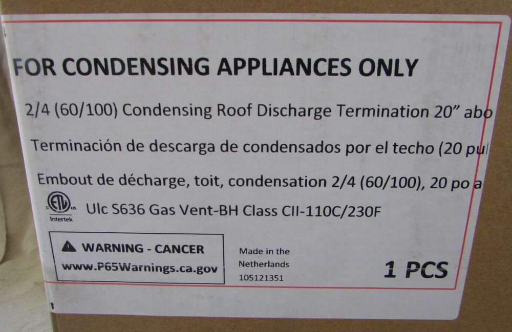 Rinnai 224356NPP Ubbink -Condensing Vertical Roof Discharge Termination Kit 20"