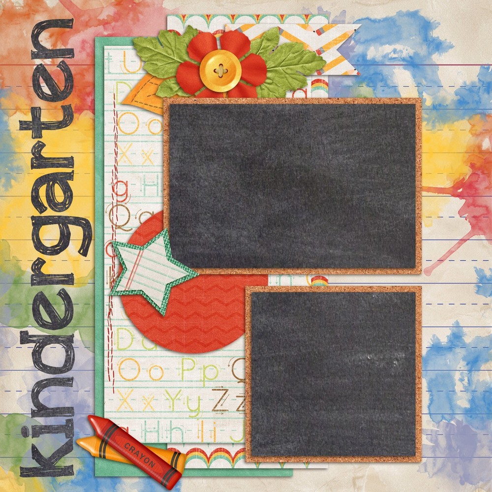 KINDERGARTEN - 2 Premade Scrapbook Pages - EZ Layout 836