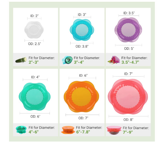 6PCS Silicone Stretch Lids – Reusable Bowl Covers Food Storage
