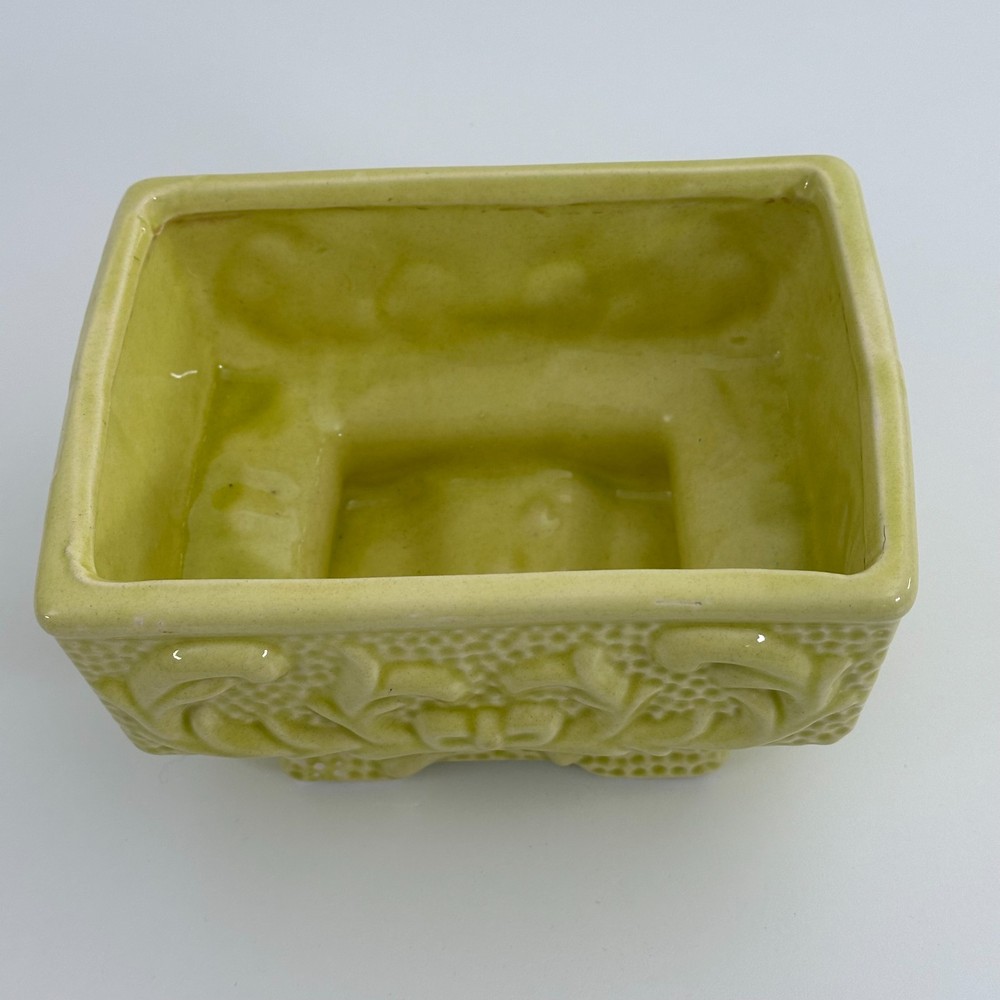 American Bisque Yellow Planter Scroll Bows Ceramic Vintage Pottery