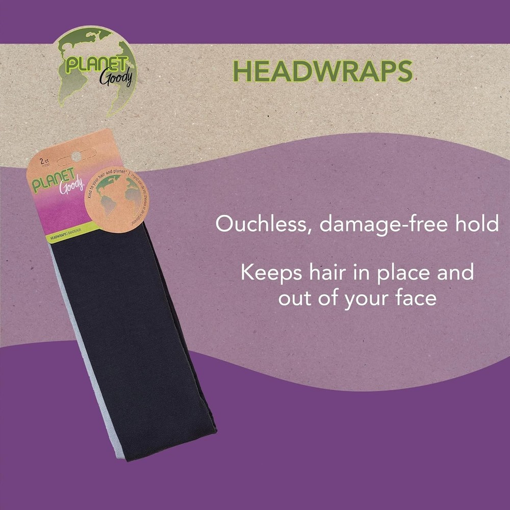 Planet Goody Ouchless Headwraps - 2 Count, Assorted Grey Colors - Made From Fabr
