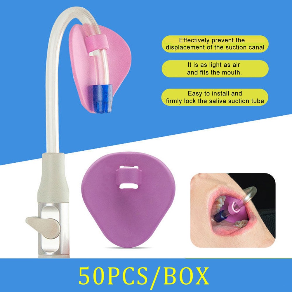 50Pcs Dental Saliva Ejectors Ejector Disposable Suction Tips Holder Pink