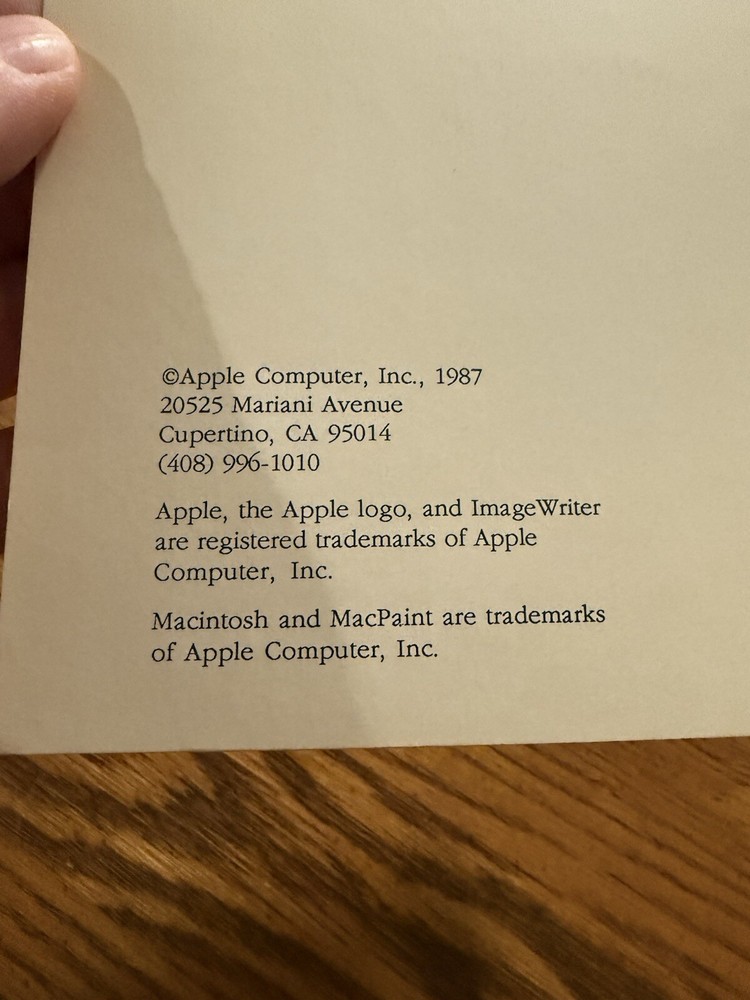 VINTAGE APPLE MACINTOSH 1987 QUICK REFERENCE CARD, 030-3180-A