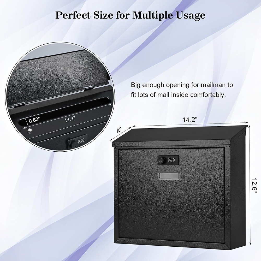 MAIL DELIVERY BOX WITH CODED LOCK WALL MOUNTED SECURITY METAL MAILBOX WITH LID