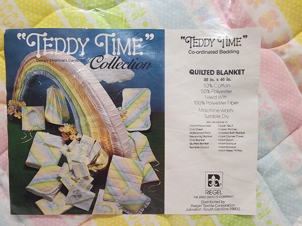 Vintage Rainbow "Teddy Time" Three Piece Crib Set. Designed By Hallmark.