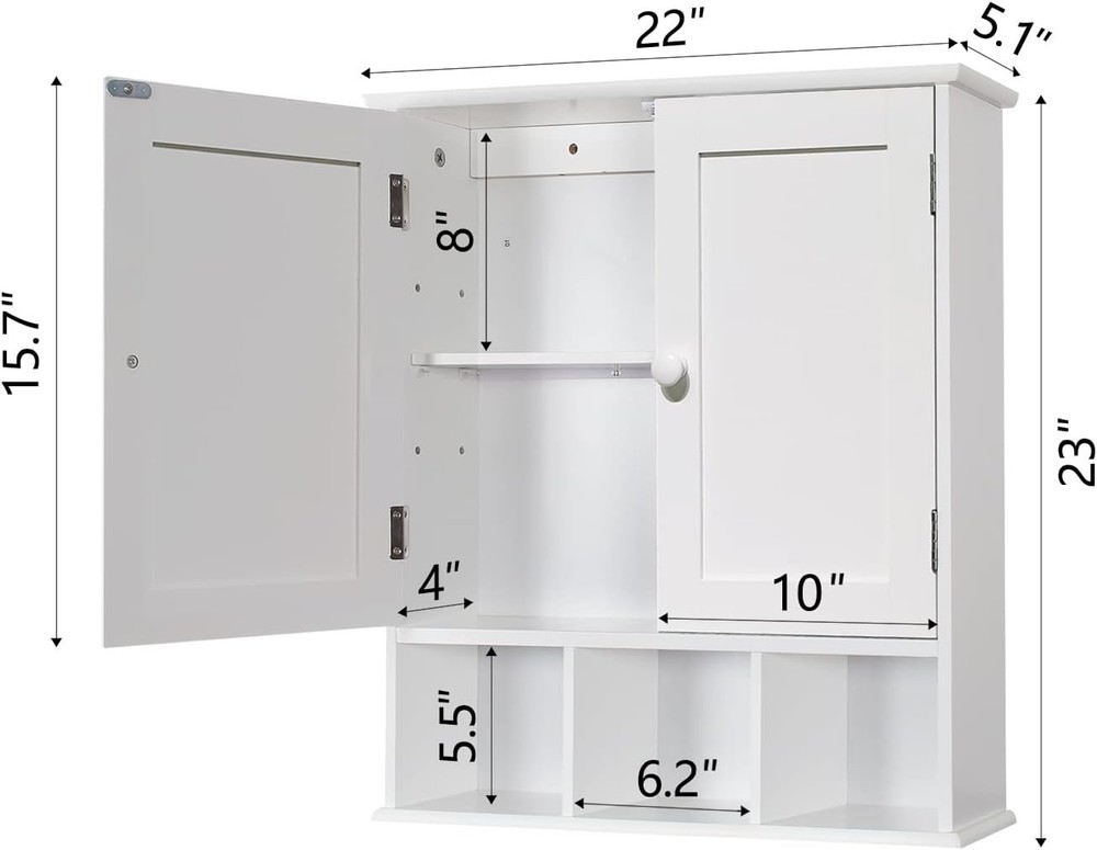 Bathroom Wall Cabinet with 2 Doors Adjustable Shelves Storage Organizer White