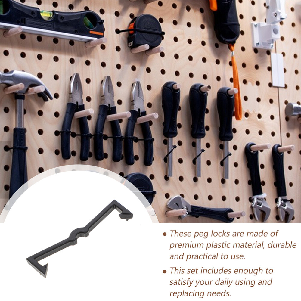 50PCS Pegboard Hook Secure Clips Portable Pegboard Locks Plastic Locks Black