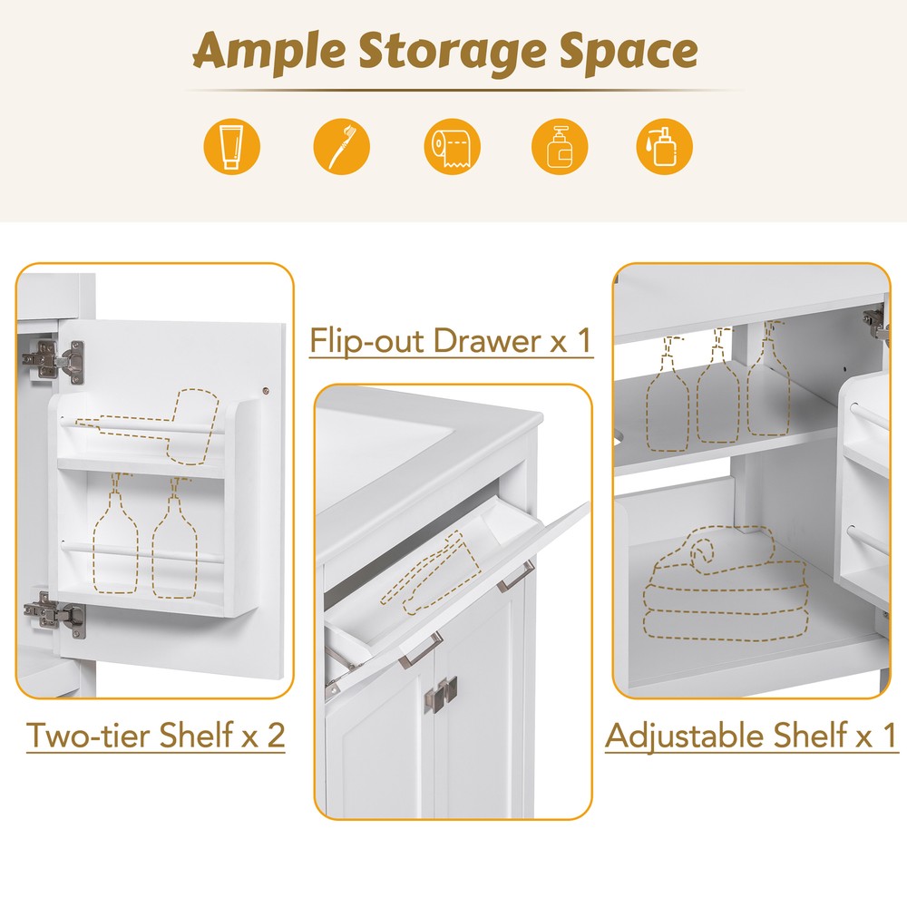 60" Modern Bathroom Vanity Set with Double Vanities，Double Ceramic Sinks White