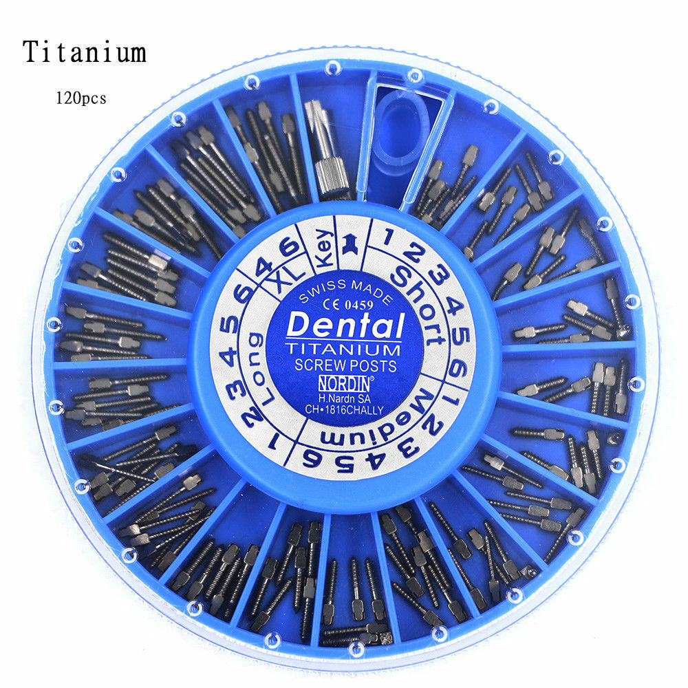 120 Pcs/Pack Dental Titanium Conical Screw Posts Cross Head Root Assorted Drills