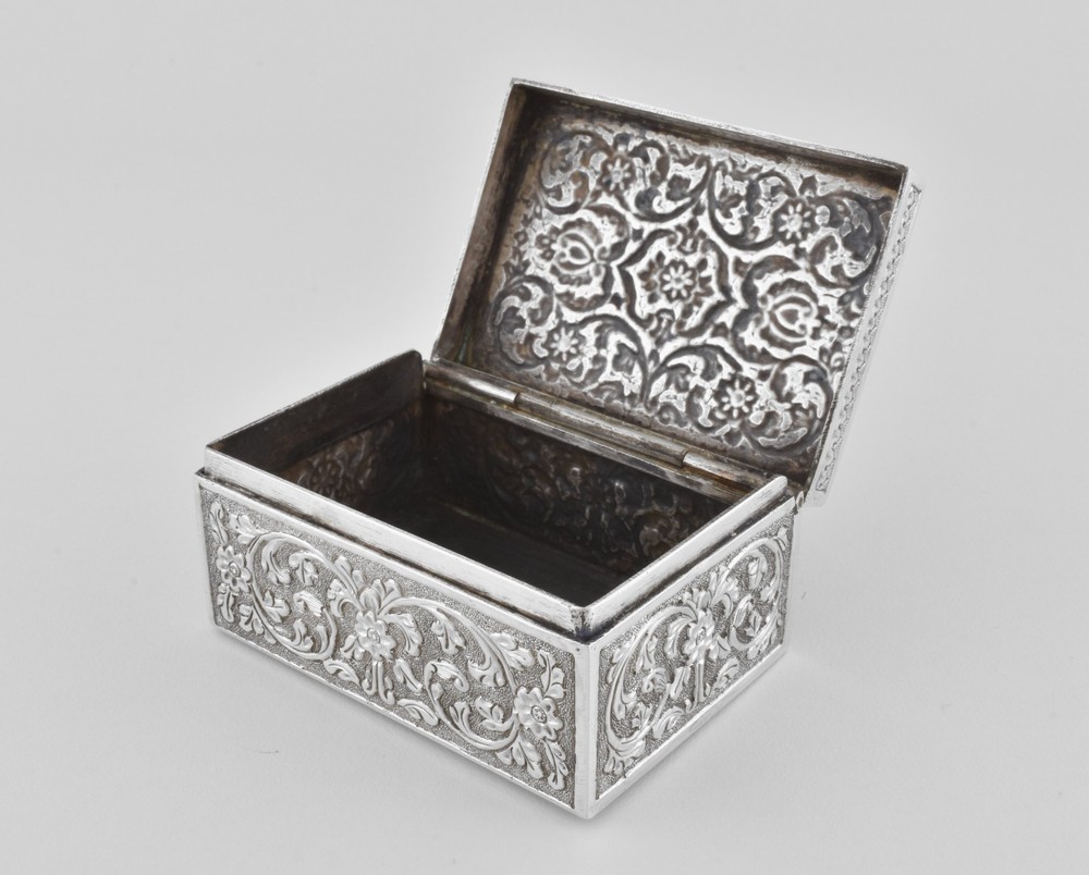 Antique Anglo Indian Solid Silver Hinged Box, Kashmir, c1900