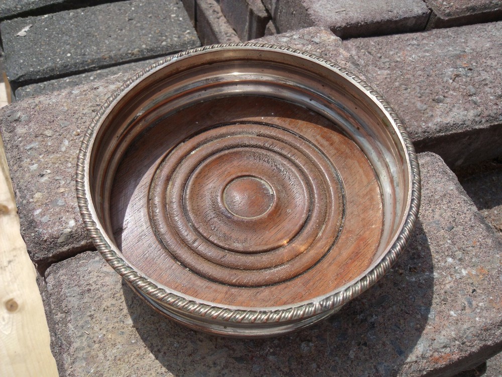 Silver Plated Coaster with Wood Base ~ Silver Plate on Copper Coaster.