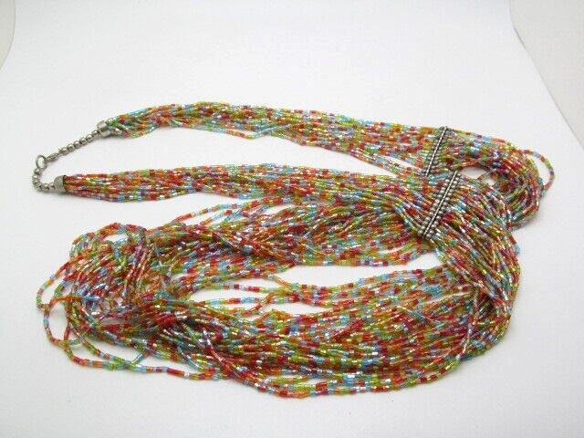 Vintage Bohemian Heavy Rainbow Multi Layer Bead Graduated Layer Necklace