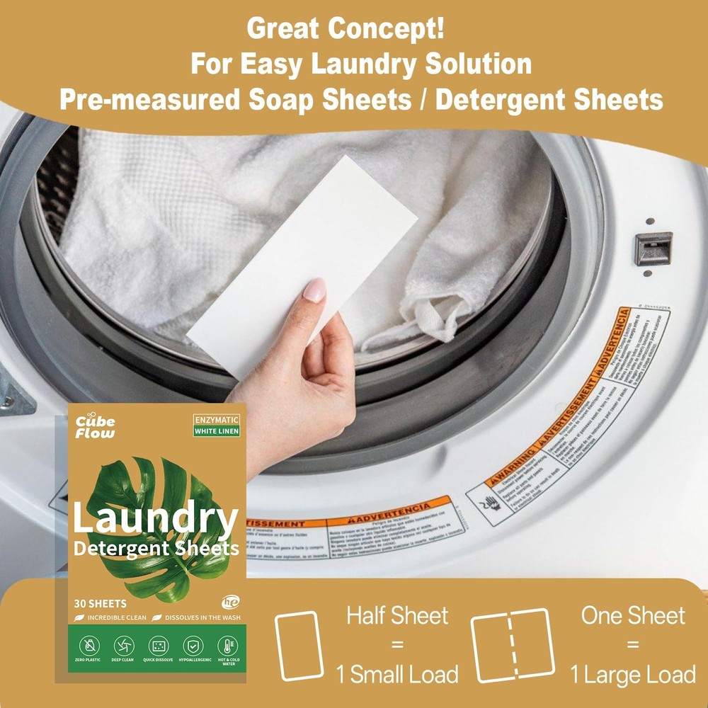 Linen Scented Laundry Detergent Sheets | 60 Loads | Natural Freshness & Deep ...