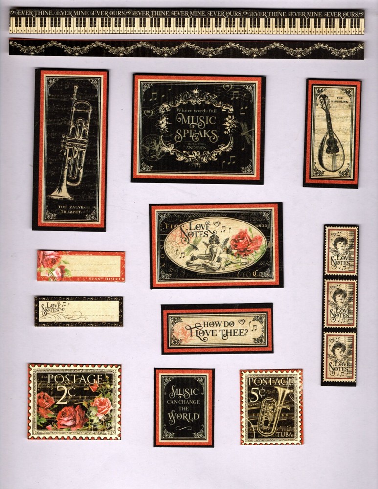 Snippets Graphic45 LOVE NOTES #3 (13PC) MINI HAND-CUT EPHEMERA scrapbook journal