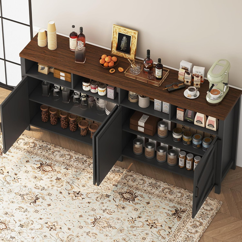 Farmhouse 63'' Buffet Sideboard with 4 Doors - Stylish Kitchen Storage Cabinet
