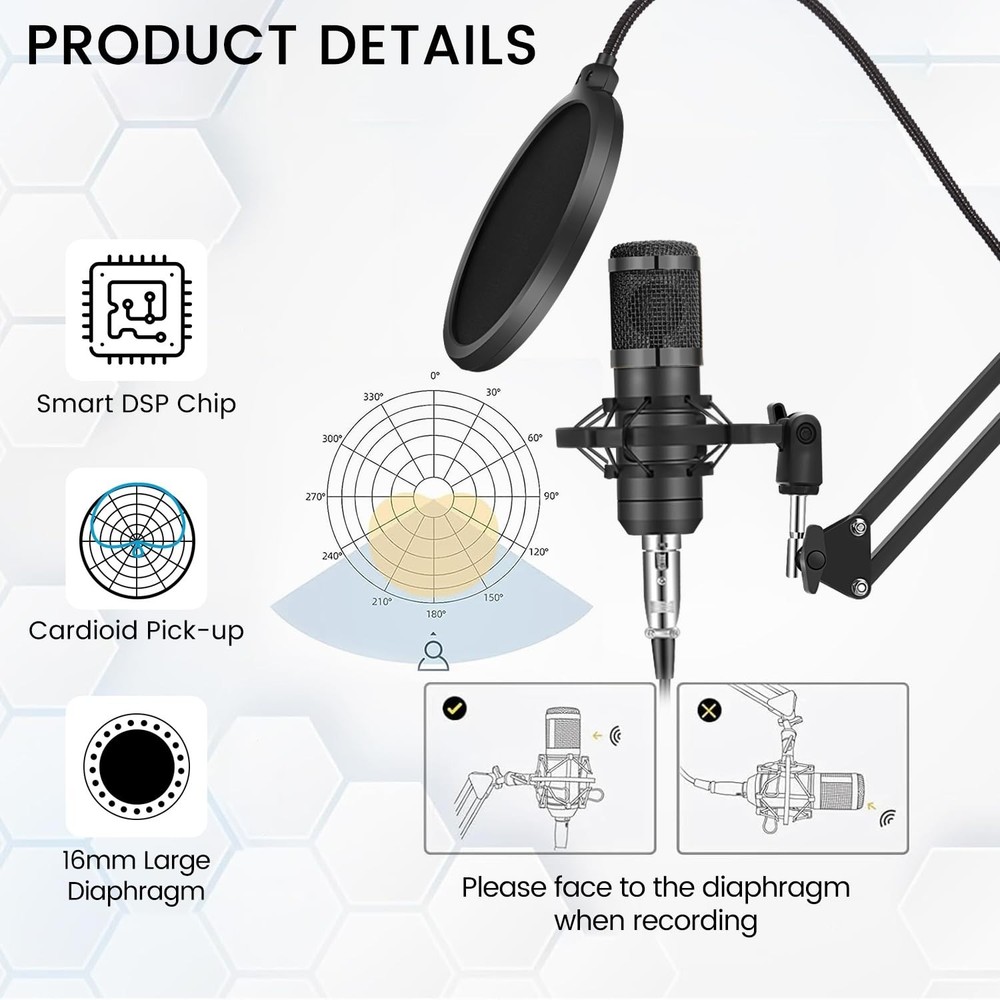 Podcast Equipment Bundle, Recording Studio Package with Podcast Microphone an...