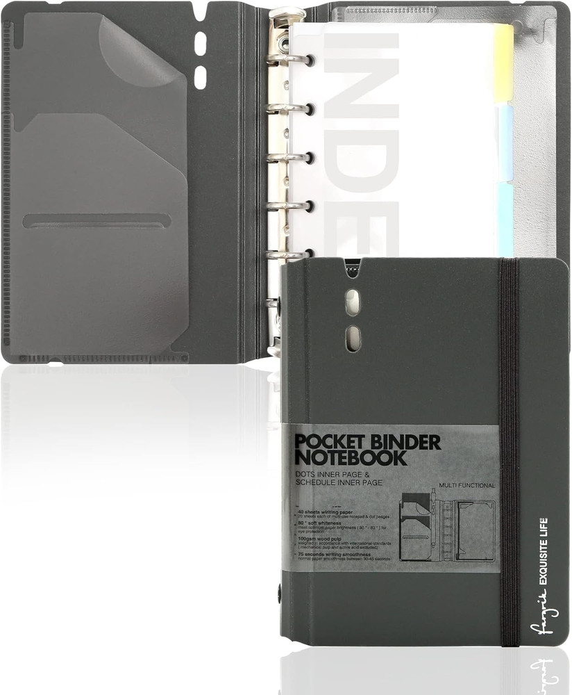 A7 Binder 6 Ring Notebook with Dividers Refillable Planner Binder with Pockets,