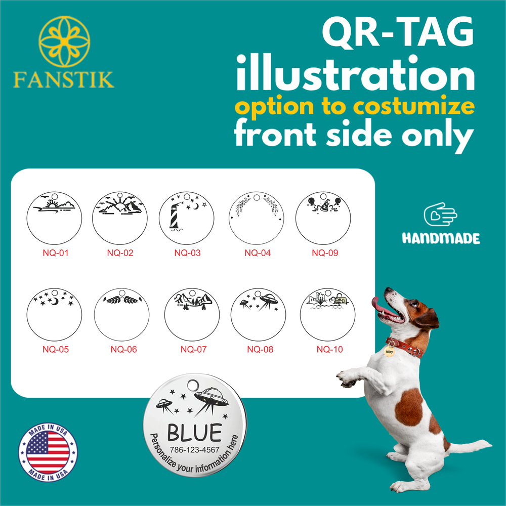 Personalized QR Code Pet Id Tag Made in USA - Custom Tag & Web App. Illustration