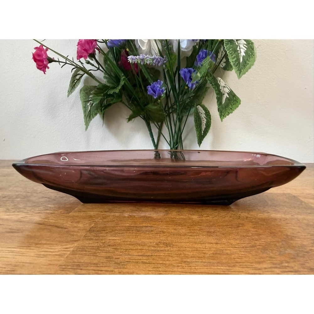 Vintage Hazel-Atlas Amethyst Glass Rectangular Serving Dish Mid Century Modern