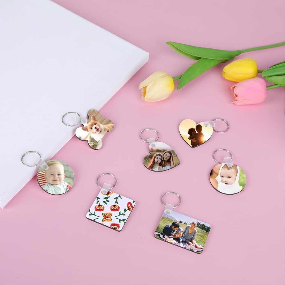135Pcs Sublimation Keychain Blanks Bulk,Mdf Keychain Double Sided Heat Transfer